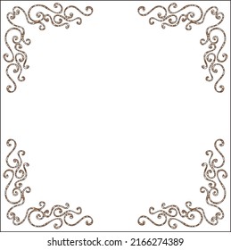 Marco ornamental marrón, borde decorativo para tarjetas de felicitación, pancartas, invitaciones. Ilustración vectorial aislada.