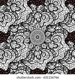 Brown ornamental pattern. Brown background. Tribal ethnic ornate decoration, lace repeating texture. Abstract geometric floral ornamental background. Vector doodle sketch pattern, graphic illustration