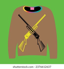 El traje marrón delante del fondo y la pistola negra y amarilla delante