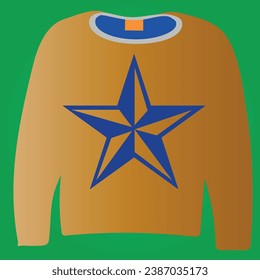 The brown outfit in front of the background and the blue star pattern in front of it