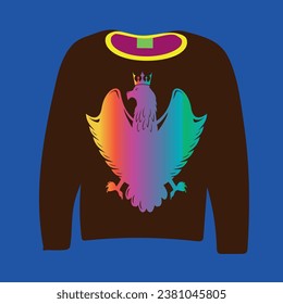 The brown outfit in front of the background and the eagle king pattern in different colors in front of it