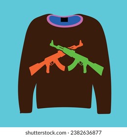 El conjunto marrón delante del fondo y el AK-47 naranja y verde delante