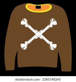 The brown outfit in front of the background and the white bone pattern in front of it