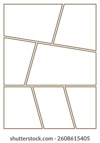 Brown outline frame comic or manga pop art layout board isolated vector illustration on white background.