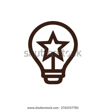 A brown outline lightbulb with a star inside perfect for representing brilliant ideas innovation inspiration excellence and quality concepts.