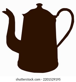 Brown outline of an old coffee pot on a white background. Vector illustration.