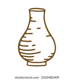 A brown outline of a vase with curved, organic lines representing a simple decorative object.