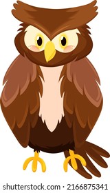 Brown owl bird in cartoon style illustration