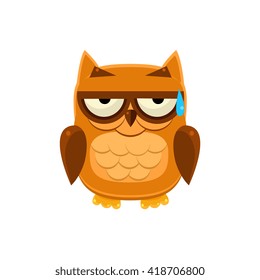 Brown Owl In Cold Sweat Adorable Emoji Flat Vector Caroon Style Isolated Icon 