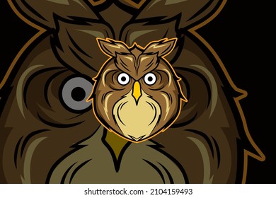 Brown owl head e sport logo vector