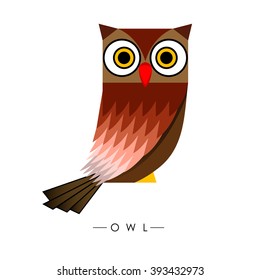 Brown owl logo design base on rectangular box is isolated on white background.(EPS10 art vector)