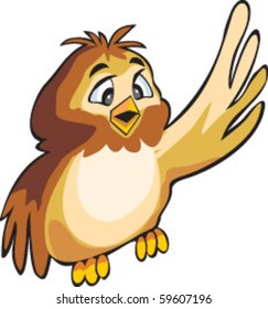 Brown owl on isolated and ready to use on the white background. Vector image cartoon style