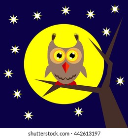The brown owl on a moon background.