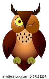 A brown owl with one eye closed vector isolated picture