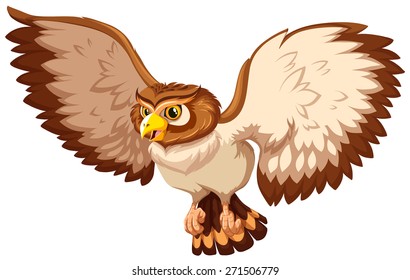 Brown owl with open wings