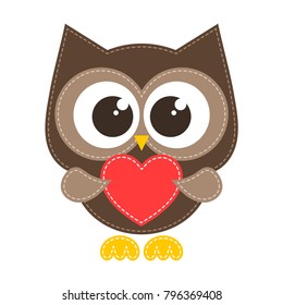 brown owl with red heart