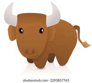 Buey marrón con sus cuernos blancos sonriendo en un fondo blanco