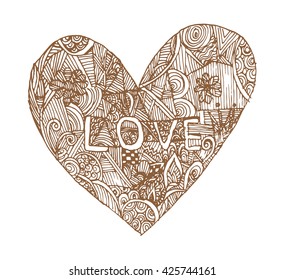 brown page heart St Valentine's day greeting card