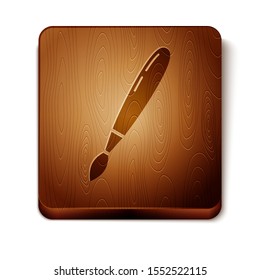 Brown Paint brush icon isolated on white background. Wooden square button. Vector Illustration