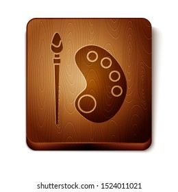 Brown Paint brush with palette icon isolated on white background. Wooden square button. Vector Illustration
