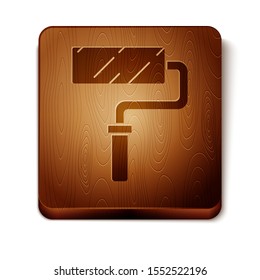 Brown Paint roller brush icon isolated on white background. Wooden square button. Vector Illustration