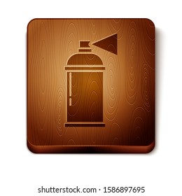 Brown Paint spray can icon isolated on white background. Wooden square button. Vector Illustration