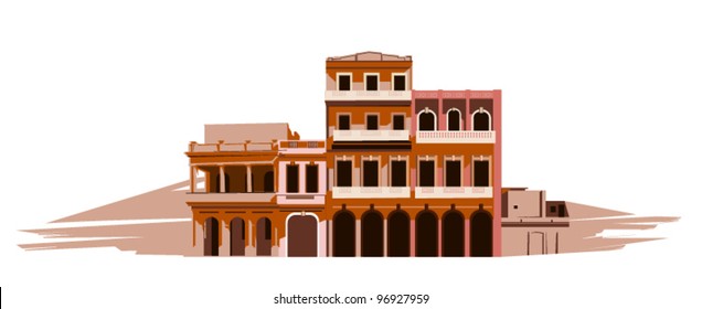 brown palace whit windows, arches and terraces in the desert