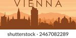 Brown panoramic poster of the city skyline with misty background buildings, sunrise, clouds and mountains of VIENNA, AUSTRIA
