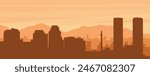 Brown panoramic poster of the city skyline with misty background buildings, sunrise, clouds and mountains of TIJUANA, MEXICO