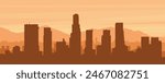 Brown panoramic poster of the city skyline with misty background buildings, sunrise, clouds and mountains of LOS ANGELES, UNITED STATES
