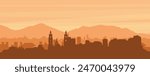 Brown panoramic poster of the city skyline with misty background buildings, sunrise, clouds and mountains of BARRANQUILLA, COLOMBIA