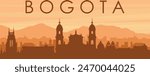 Brown panoramic poster of the city skyline with misty background buildings, sunrise, clouds and mountains of BOGOTA, COLOMBIA