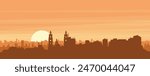 Brown panoramic poster of the city skyline with misty background buildings, sunrise, clouds and mountains of BARRANQUILLA, COLOMBIA