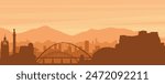 Brown panoramic poster of the city skyline with misty background buildings, sunrise, clouds and mountains of NEWCASTLE, UNITED KINGDOM