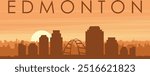 Brown panoramic poster of the city skyline with misty background buildings, sunrise, clouds and mountains of EDMONTON, CANADA