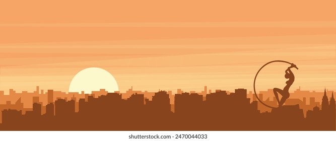 Brown panoramic poster of the city skyline with misty background buildings, sunrise, clouds and mountains of FORTALEZA, BRAZIL