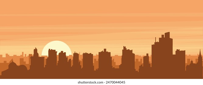 Braunes Panoramaposter der Stadt-Skyline mit nebeligen Hintergrundgebäuden, Sonnenaufgang, Wolken und Berge von MANAUS, BRASILIEN