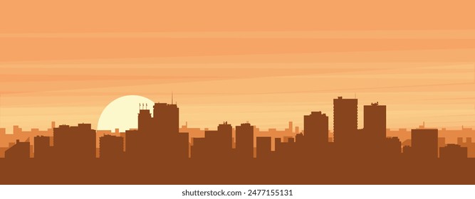 Brown panoramic poster of the city skyline with misty background buildings, sunrise, clouds and mountains of ANCHORAGE, UNITED STATES