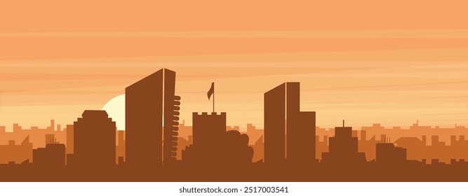 Brown panoramic poster of the city skyline with misty background buildings, sunrise, clouds and mountains of SOUTHAMPTON, UNITED KINGDOM
