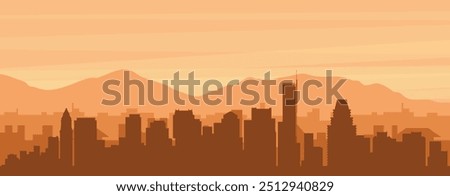 Brown panoramic poster of the city skyline with misty background buildings, sunrise, clouds and mountains of BOSTON, UNITED STATES