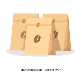 Brown paper bag. coffee bag. vector illustration