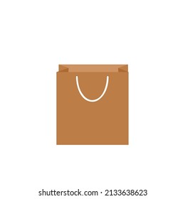 Brown paper bag in flat style vector.