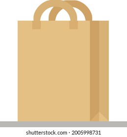 Brown paper bag on white background. Price tag. Shopping pocket vector illustration.