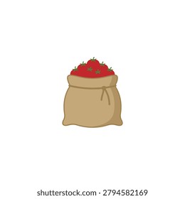 A brown paper bag overflowing with fresh ripe strawberries on a plain white background.