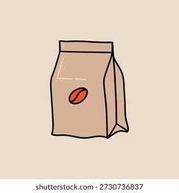 Brown paper bag of roasted coffee beans