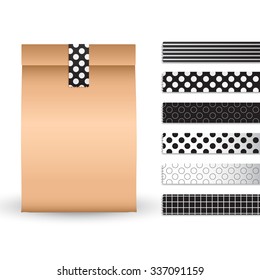 Brown Paper Bag Template With Scrapbook Tape : Vector Illustration