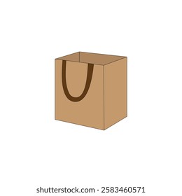 Brown paper bag vector illustration on white background. Empty surprise gift bag