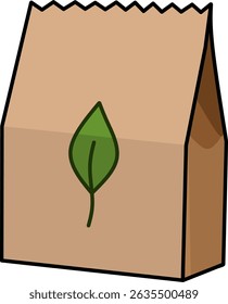 Brown paper bag vector with leaf icon, Eco friendly, Recycle, Zero waste, Organic packaging symbol