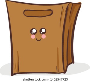 A brown paper bag which is soo cute with a smiley , vector, color drawing or illustration.