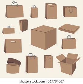 Brown paper bags and boxes vector